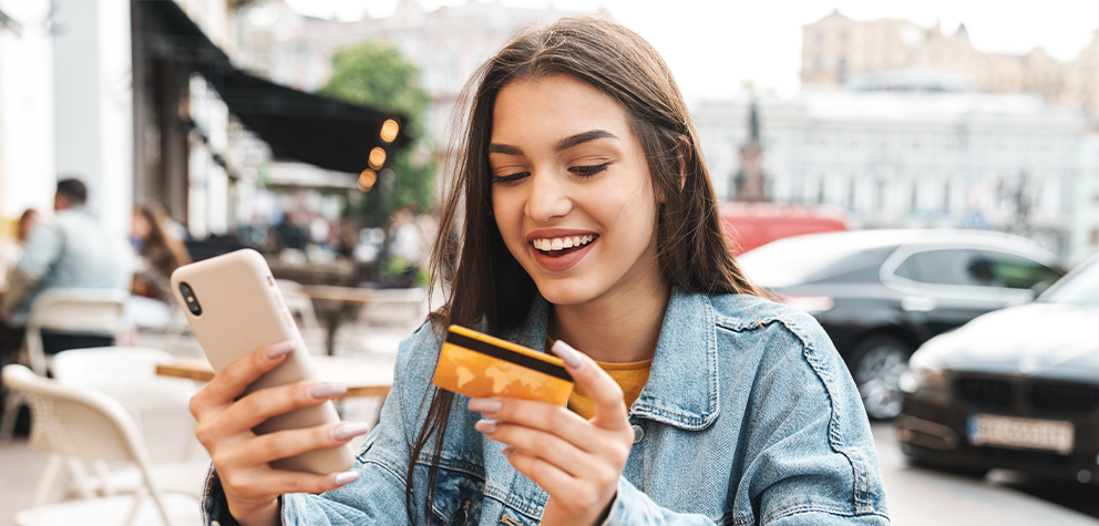 Woman holding credit card