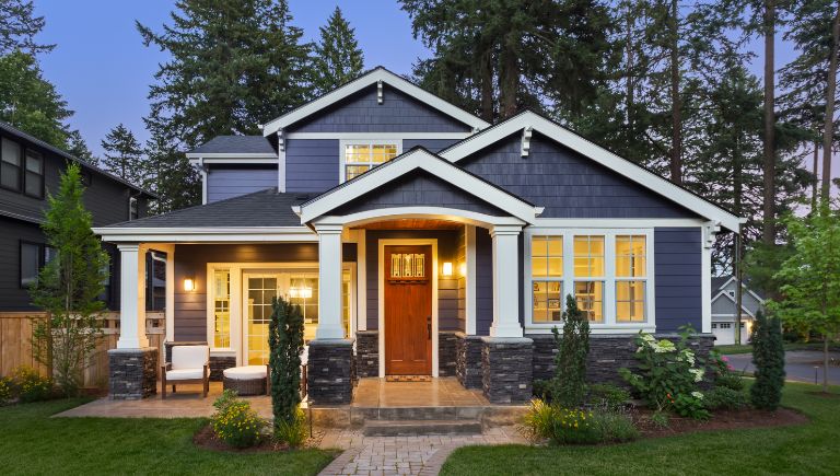 Front of home with lights on