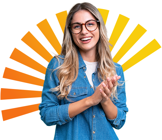 Woman with sun rays behind her